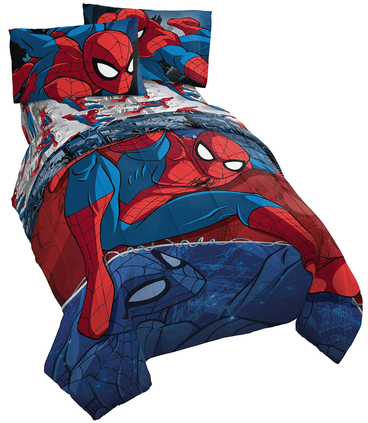 Marvel Spiderman Full Size Comforter Set 5 Piece Kids Bedding, Multi