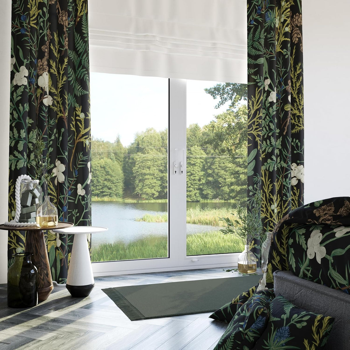 Botanical Green Plant Blackout Curtains 2 Panels 52Wx84L Inch
