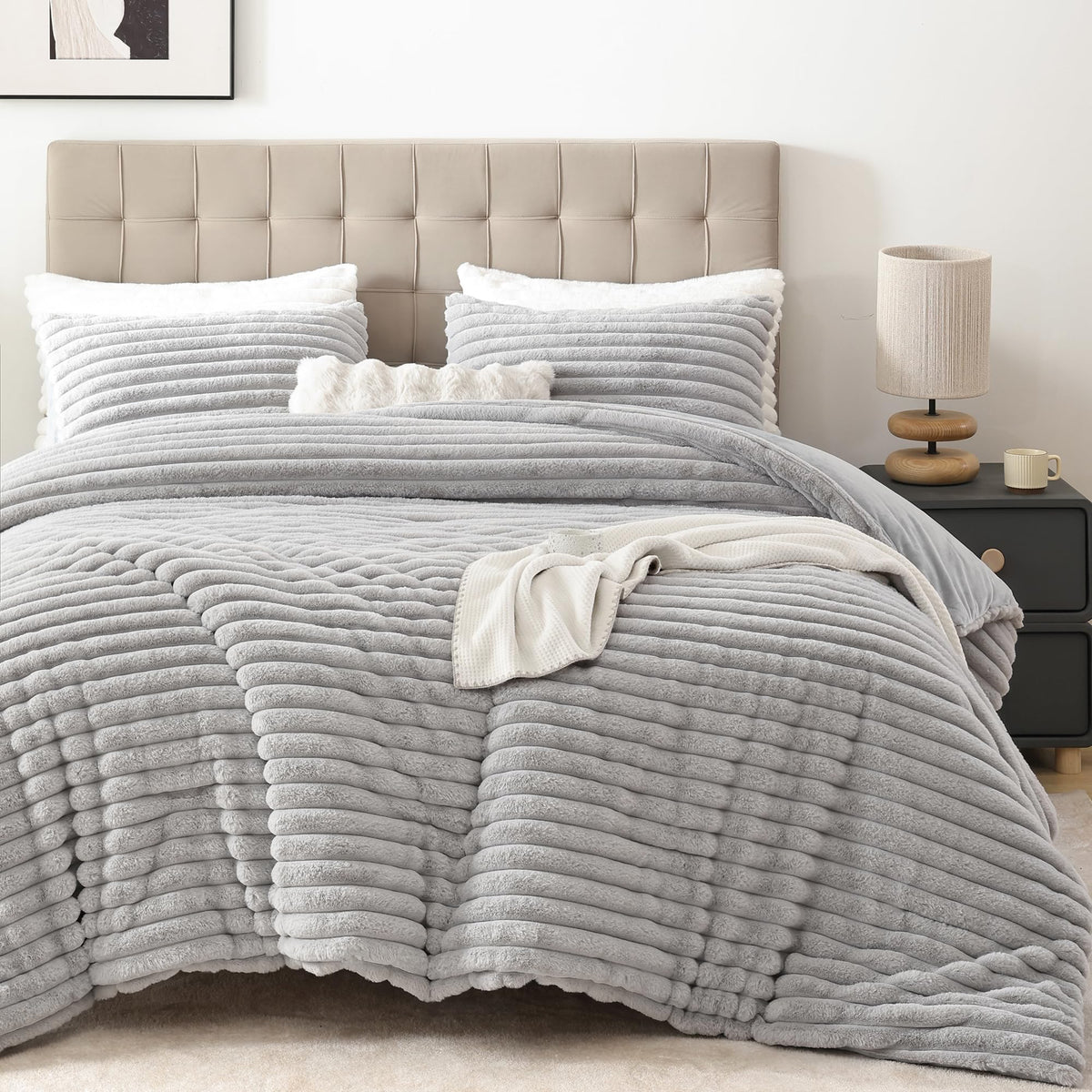 Smoofy Fluffy Queen Size Comforter 3 PCS - Pink Fleece Bedding Set