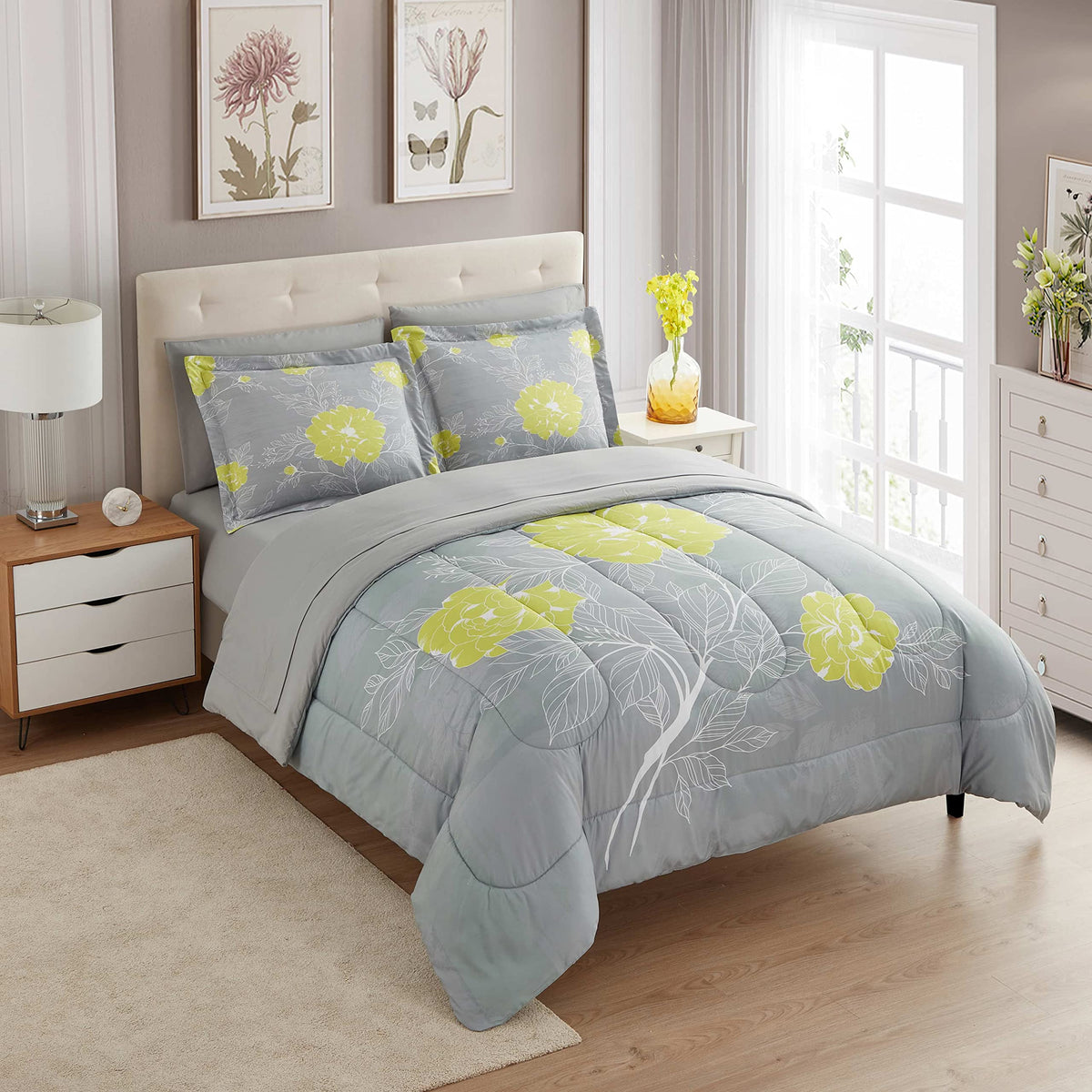 Full Size Comforter Set with Sheets - 7-Piece Bedding Collection - 1 Comforter, 1 Fitted Sheet, 1 Flat, 4 Pillowcases - Deep Pocket - Soft & Breathable Premium Quality - Ideal for All Seasons, Gray