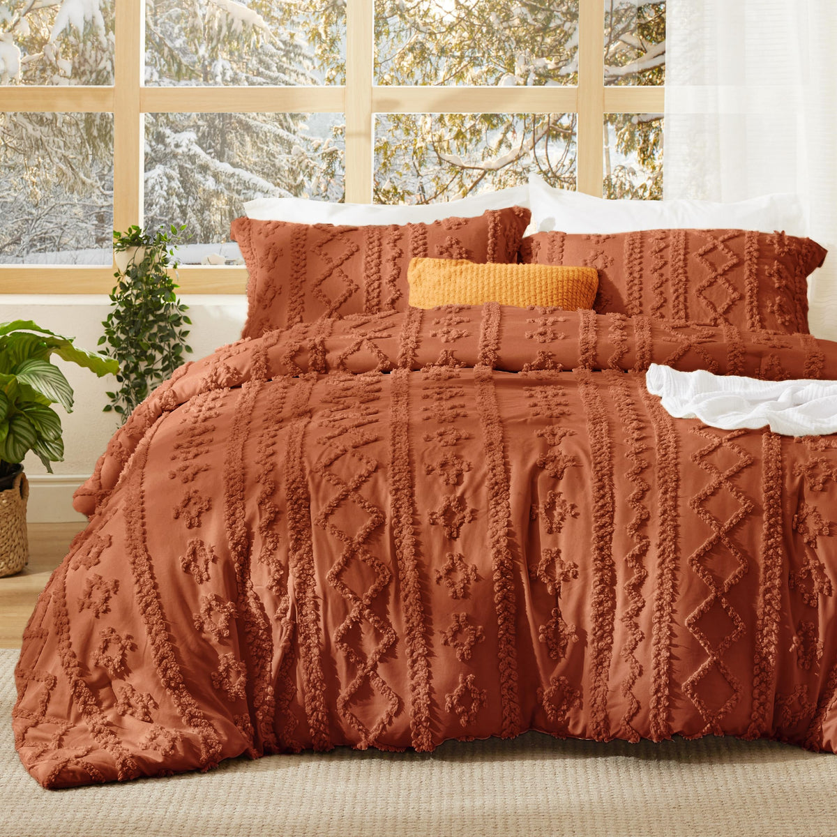 Bedsure Tufted Boho Comforter Set King, Bedroom Decor Bedding Set Beige