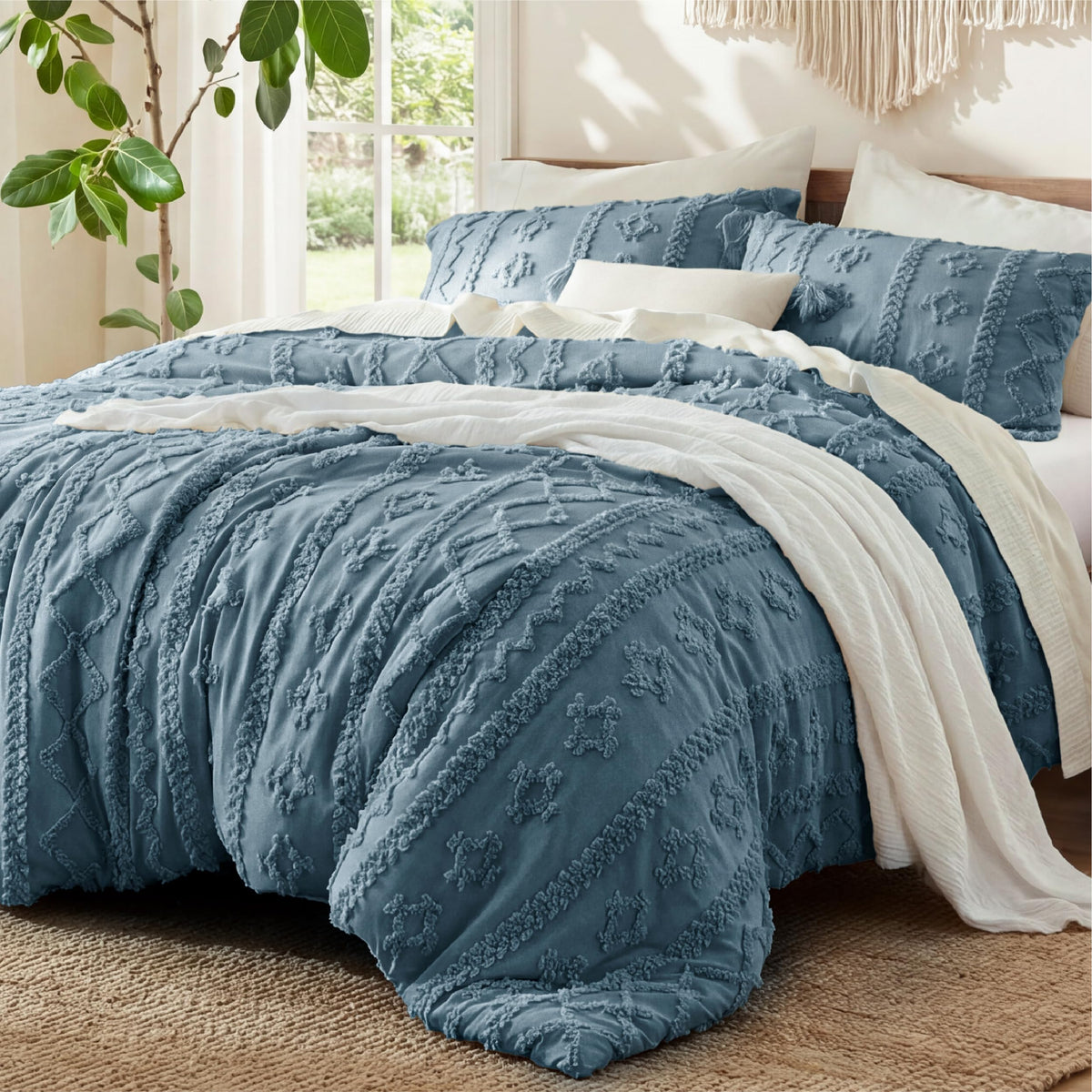 Bedsure Tufted Boho Comforter Set King, Bedroom Decor Bedding Set Beige