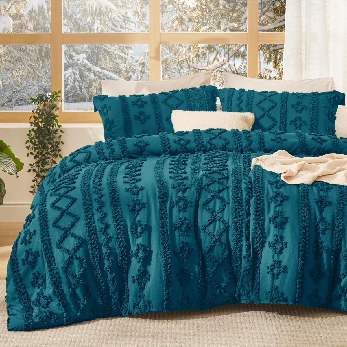 Bedsure Tufted Boho Comforter Set King, Bedroom Decor Bedding Set Beige