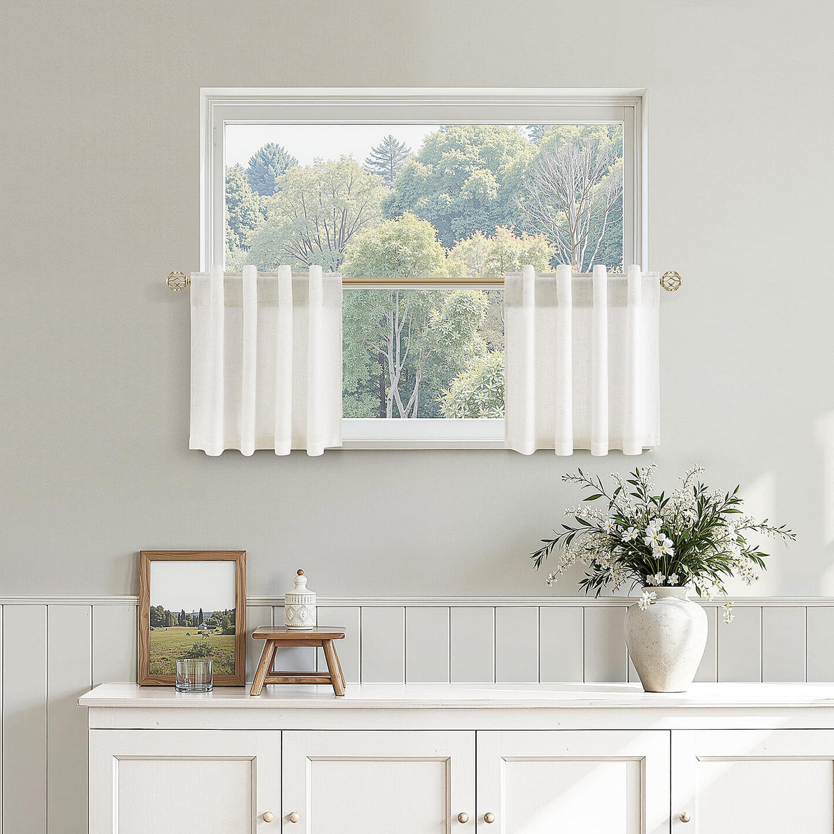 Nanspring Linen Kitchen Window Curtains Over Sink for Cafe 36x36 Inch Cream