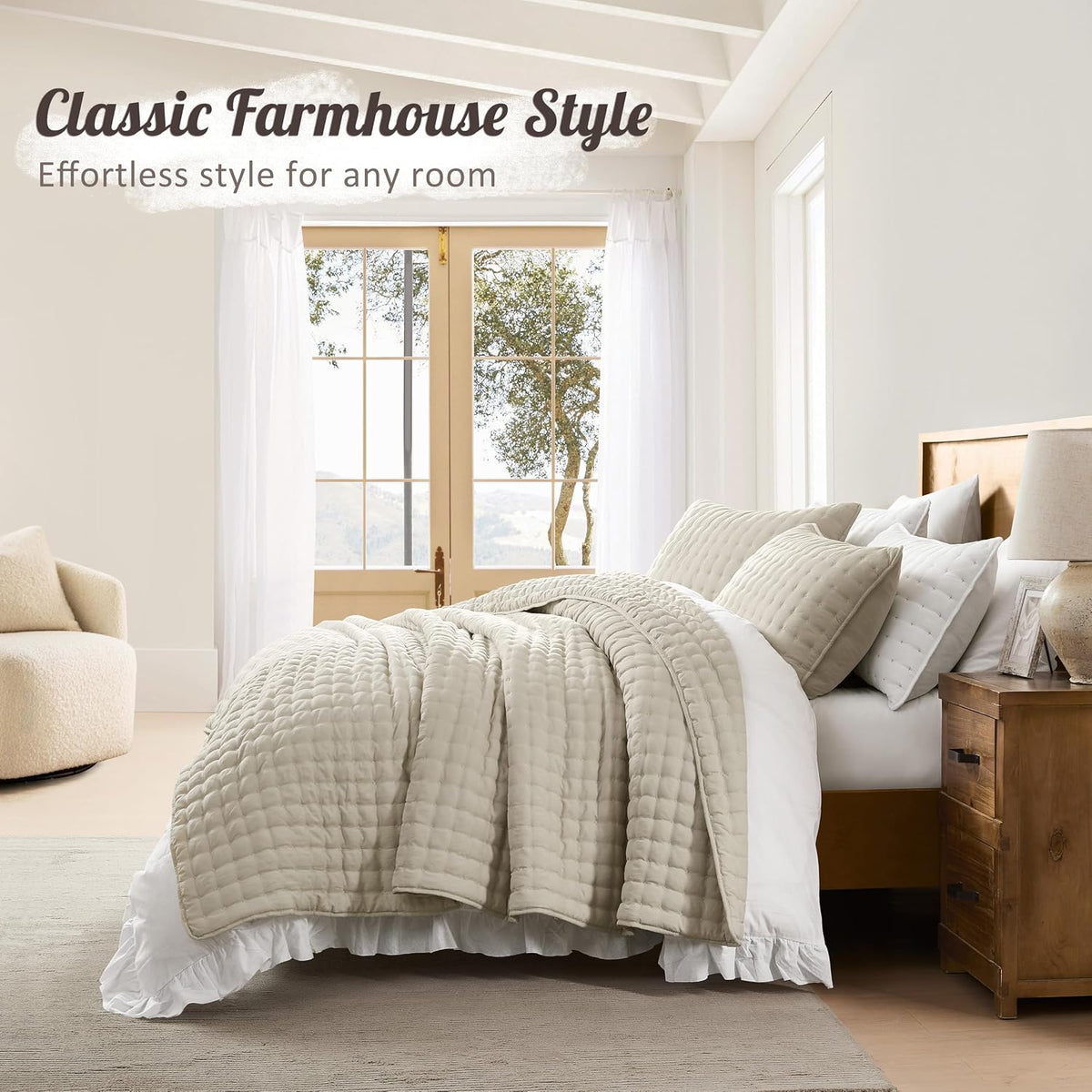 WDCOZY Cloud Soft Quilt Set, King Size, Light Beige, 3 Pieces 104x90 inches