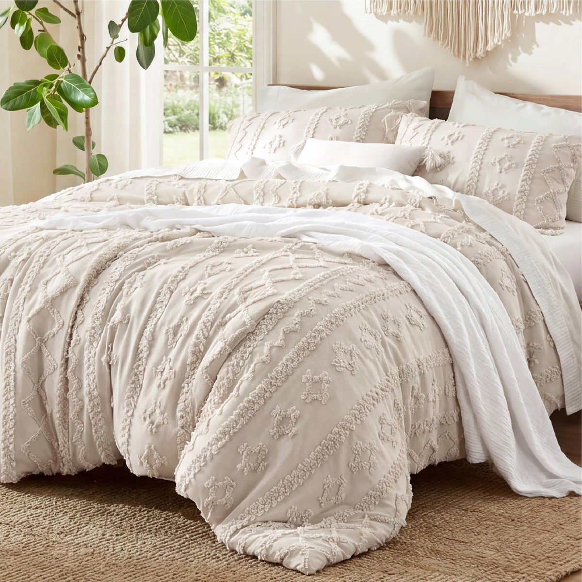 Bedsure Tufted Boho Comforter Set King, Bedroom Decor Bedding Set Beige