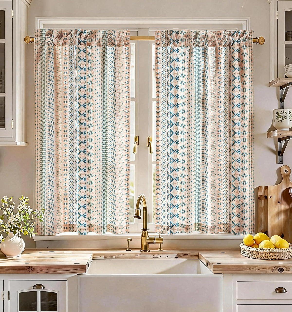 Miss Adola 36 Inch Length Kitchen Tier Curtains Pumpkin Leaf Cafe Curtains