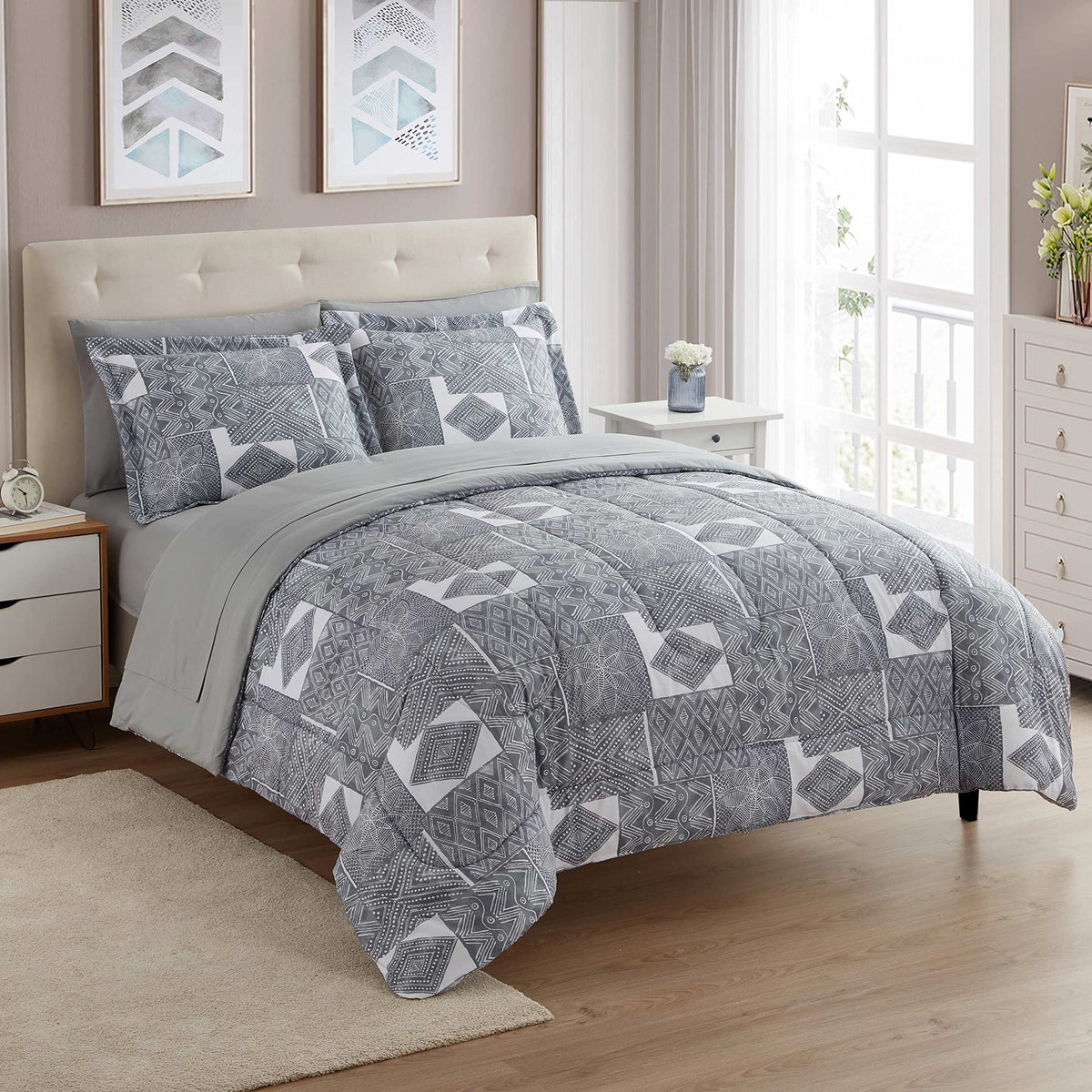 Full Size Comforter Set with Sheets - 7-Piece Bedding Collection - 1 Comforter, 1 Fitted Sheet, 1 Flat, 4 Pillowcases - Deep Pocket - Soft & Breathable Premium Quality - Ideal for All Seasons, Gray
