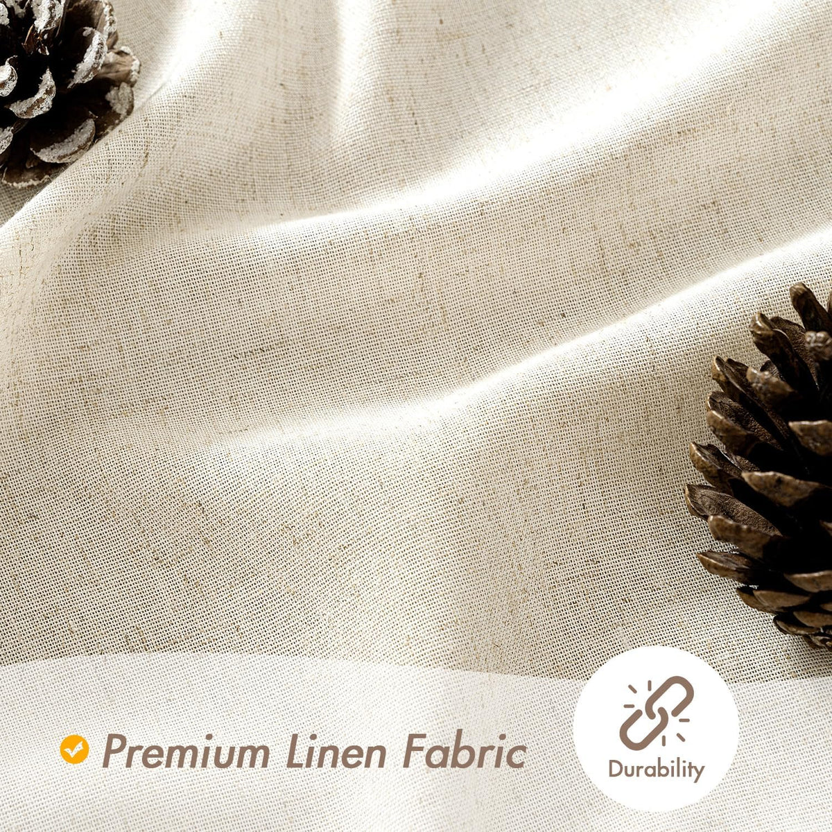 MIULEE Linen Buttonhole Fabric Shower Curtain Natural 72*72" 12 Metal Hooks