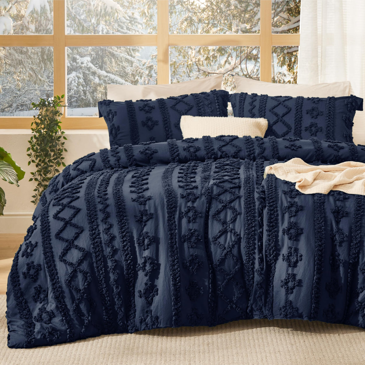 Bedsure Tufted Boho Comforter Set King, Bedroom Decor Bedding Set Beige