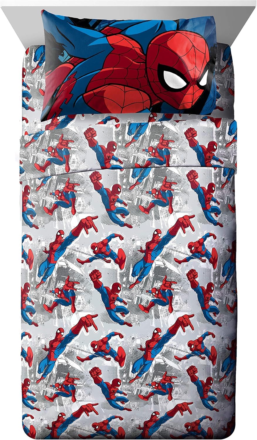 Marvel Spiderman Full Size Comforter Set 5 Piece Kids Bedding, Multi