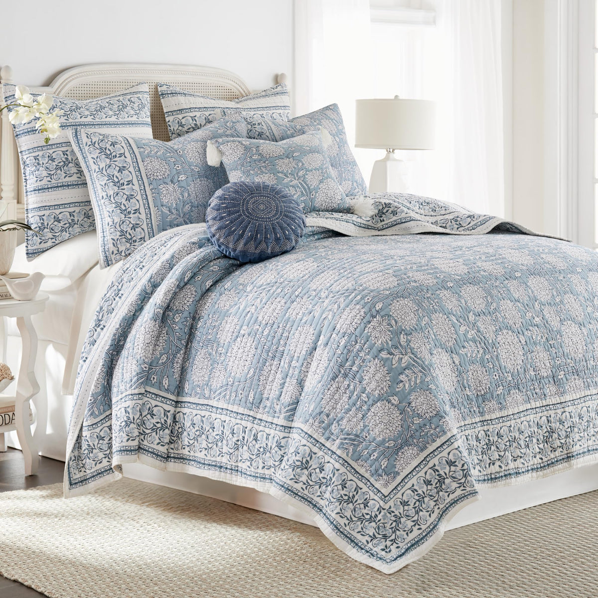 Levtex Home Adare Taupe Reversible King/Cal King Quilt Set (106x92in) and 2 Pillow Shams (36x20in) - Floral Bedding - Taupe White - Cotton King Size Quilt Bedding Set - Lightweight, Soft, Pre-Washed