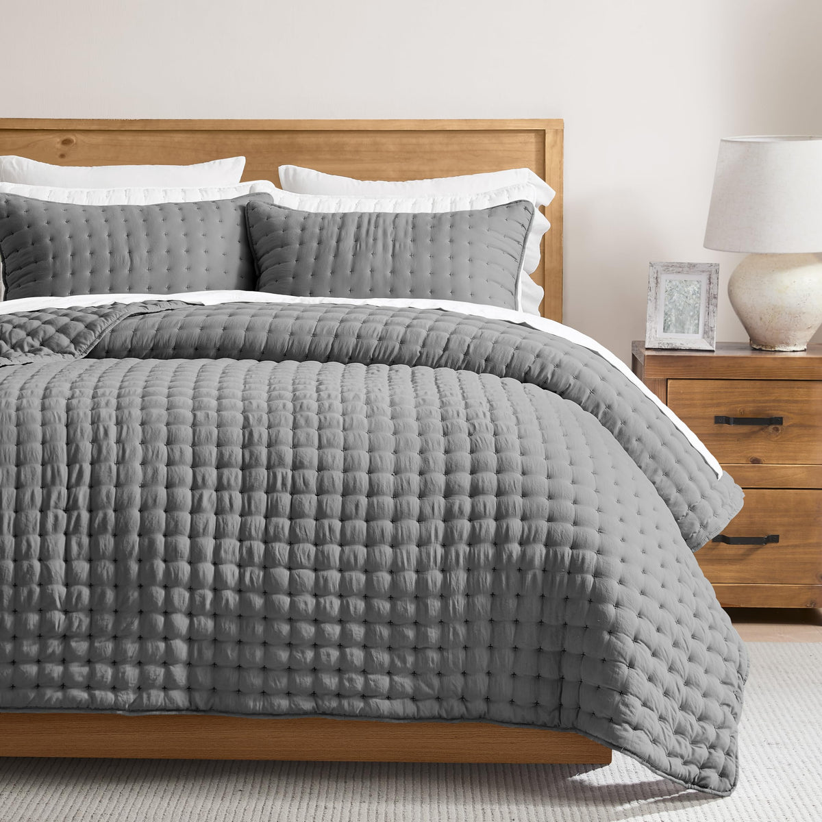 WDCOZY Cloud Soft Quilt Set, King Size, Light Beige, 3 Pieces 104x90 inches