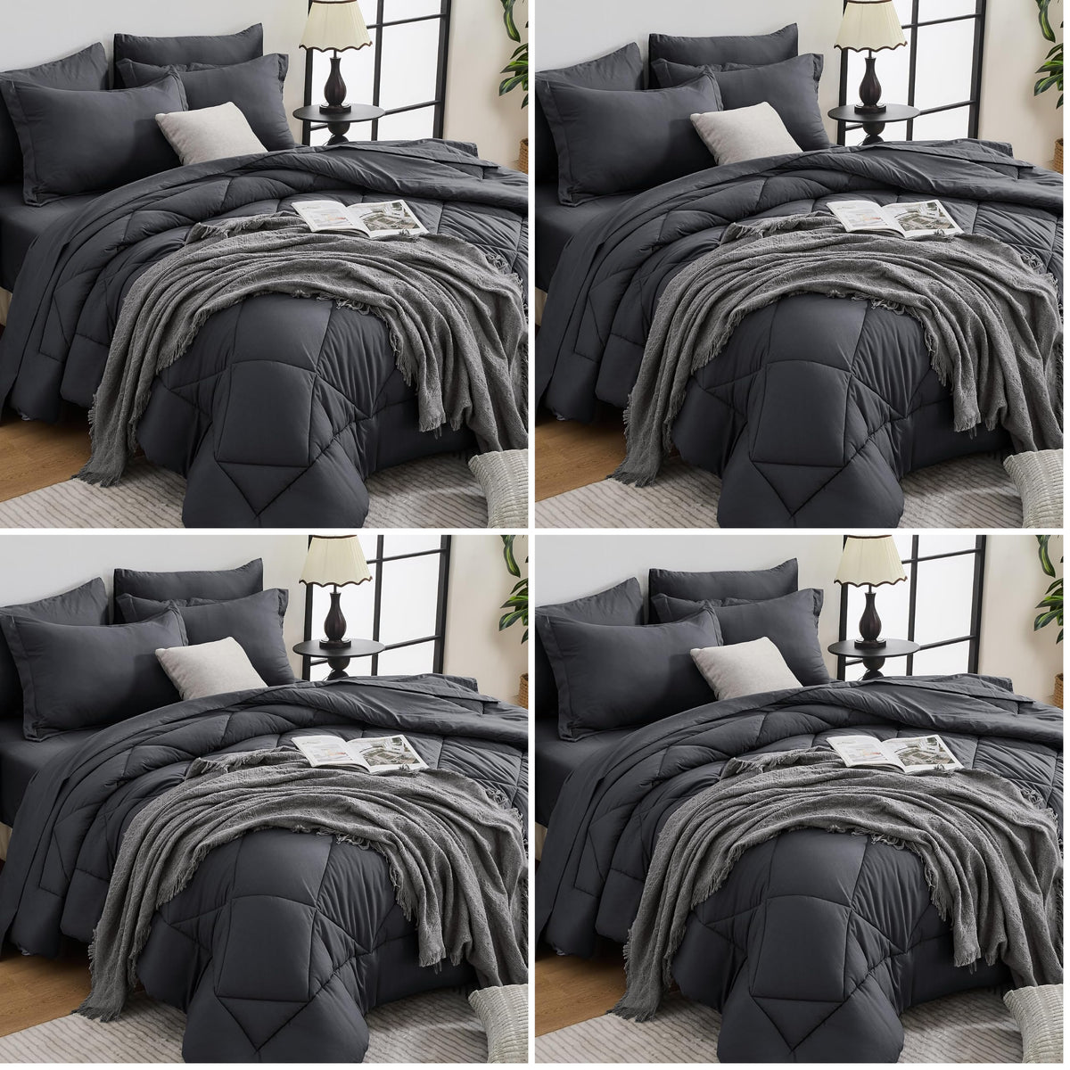 HEVUMYI 7-Piece Full Comforter Set, Dark Grey Bed in a Bag