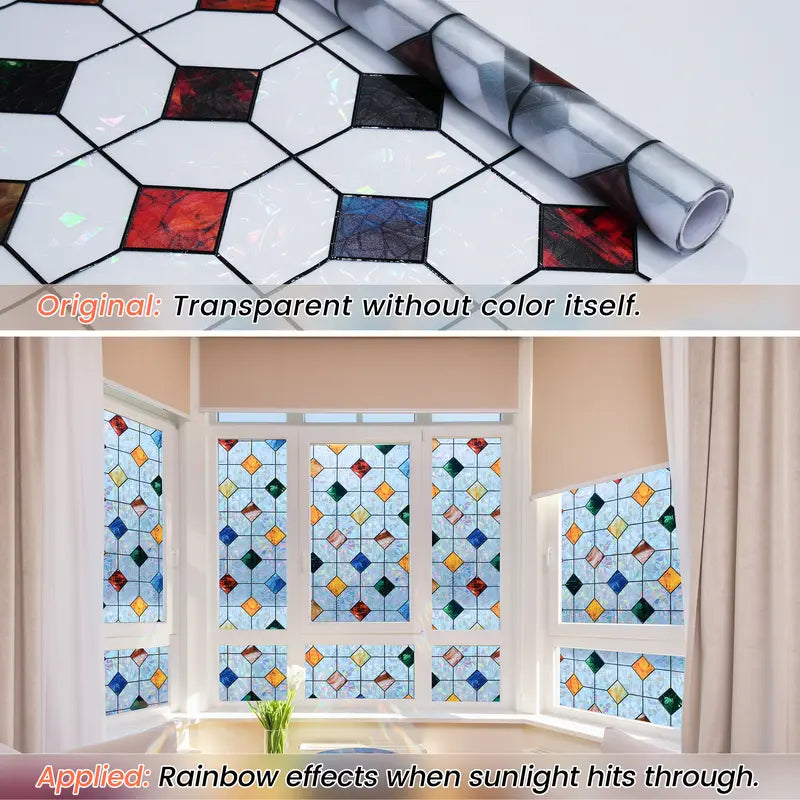DKTIE 17.7in x 78.7in PVC Rainbow Agate Diamond Privacy Window Film - Anti-UV, Heat-Blocking, Electrostatic Cling, Easy-Install with Tools, Whimsical Home Decor, Universal Design Window Stickers & Films, Graphics Decal for Bedroom, Bathroom Supplies