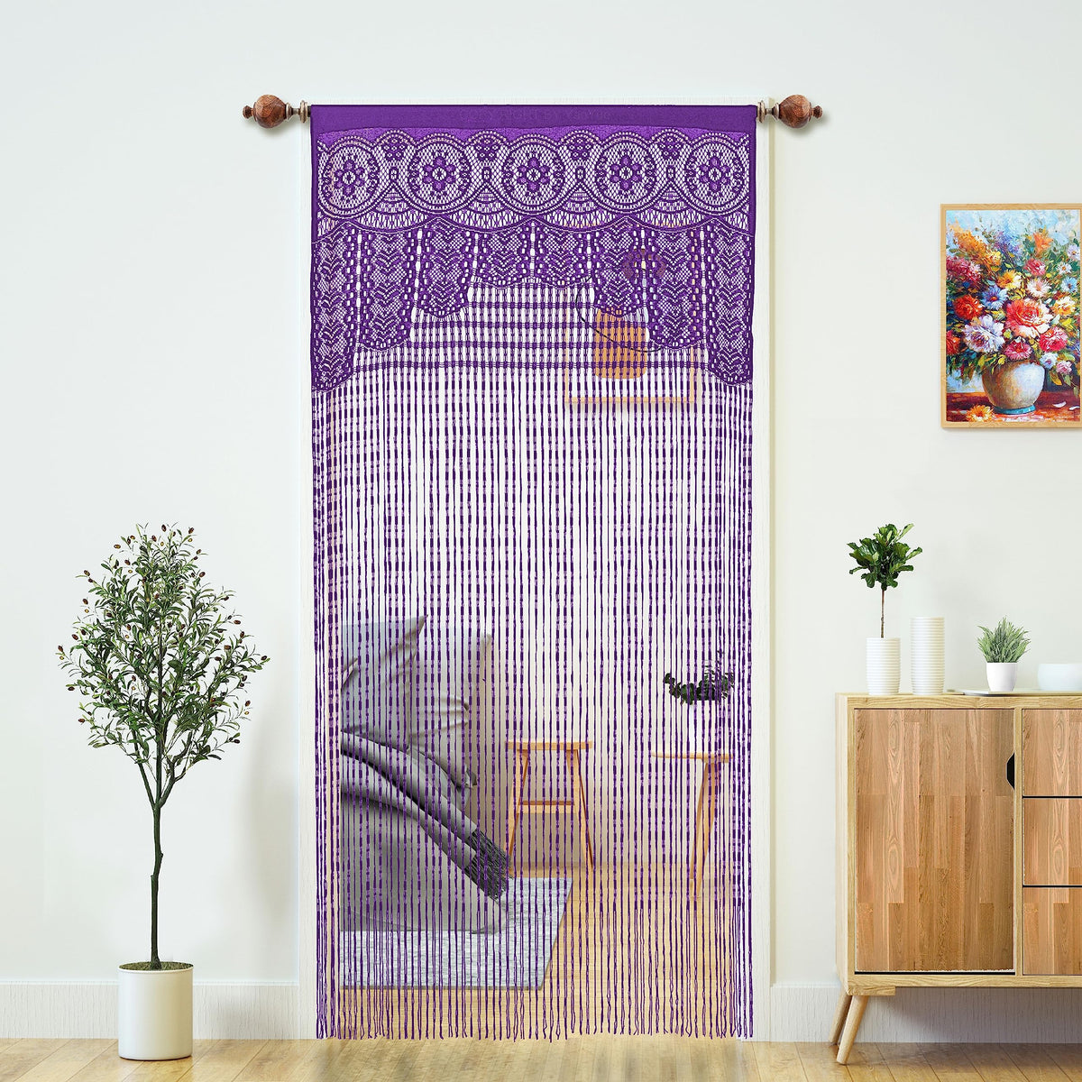 Macrame Lace Door String Curtain for Doorway, Black, 35"W x 79"L, 1 Panel