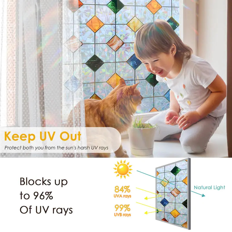 DKTIE 17.7in x 78.7in PVC Rainbow Agate Diamond Privacy Window Film - Anti-UV, Heat-Blocking, Electrostatic Cling, Easy-Install with Tools, Whimsical Home Decor, Universal Design Window Stickers & Films, Graphics Decal for Bedroom, Bathroom Supplies
