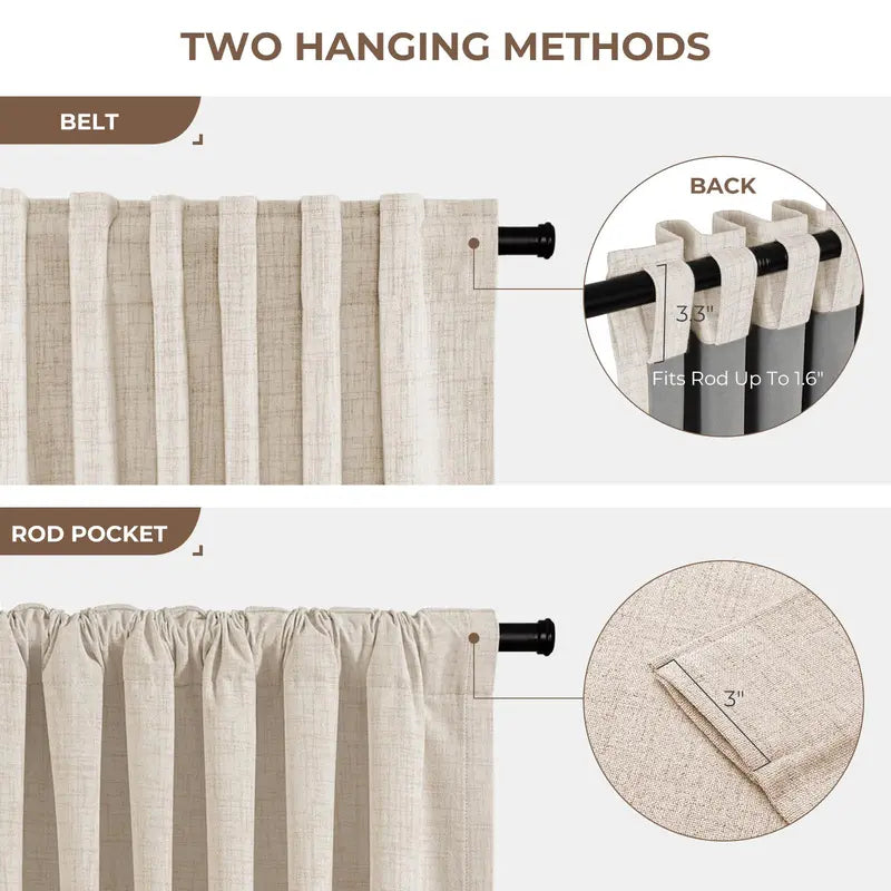 Inovaday | Blackout Curtains- 2pcs Linen Curtains for Bedroom & Living Room – Rod Pocket & Back Tab,Light Blocking Window Curtains for Apartment, Back To School,Renter-Friendly/Dorm Essentials,Home Textile