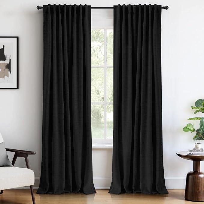Inovaday | Blackout Curtains- 2pcs Linen Curtains for Bedroom & Living Room – Rod Pocket & Back Tab,Light Blocking Window Curtains for Apartment, Back To School,Renter-Friendly/Dorm Essentials,Home Textile