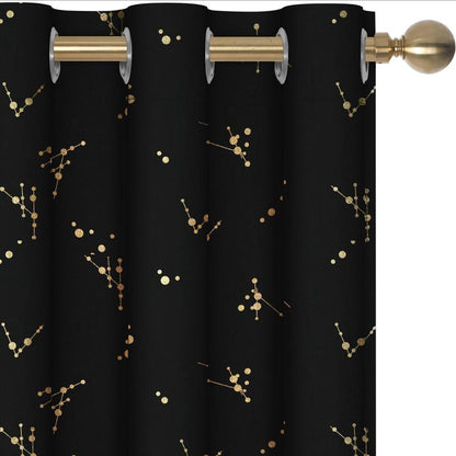 Deconovo 2-Panel Blackout Curtain for Windows - Modern Constellation Style, Gold Star Foil All-Over Print, Thermal Lined, Soundproof Curtains, Silky Smooth Drape, Durable, Machine Washable for Living Room, School Playroom
