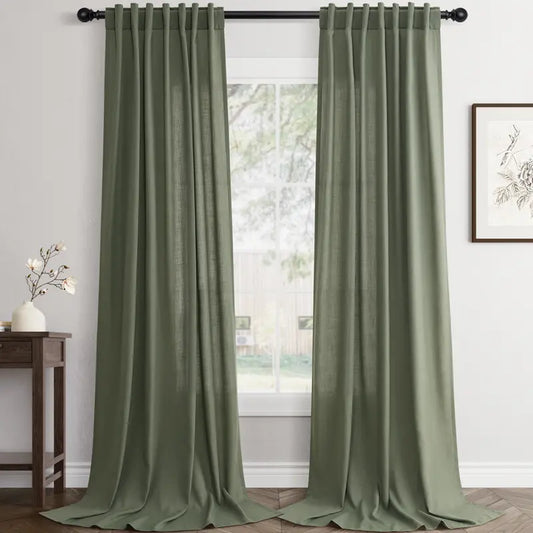JOWELS Knotted Wrinkle-Resistant Textured Linen Semi-Sheer Curtains 2-Panel Set (Oatmeal, Dark Grey, Navy Blue, 52-In Width, Rod Pocket Back Tab) - Farmhouse Light-Filtering Drapes for Privacy, Living Room Decor