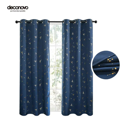Deconovo 2-Panel Blackout Curtain for Windows - Modern Constellation Style, Gold Star Foil All-Over Print, Thermal Lined, Soundproof Curtains, Silky Smooth Drape, Durable, Machine Washable for Living Room, School Playroom