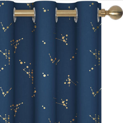 Deconovo 2-Panel Blackout Curtain for Windows - Modern Constellation Style, Gold Star Foil All-Over Print, Thermal Lined, Soundproof Curtains, Silky Smooth Drape, Durable, Machine Washable for Living Room, School Playroom
