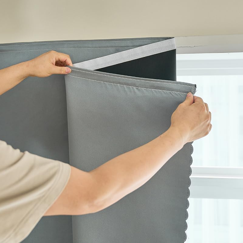AJAZZ Self Adhesive Curtains 100% Blackout Shades Window Cover Sticky Curtain Portable Easy Open Black Out Curtains for Bedroom Living Room No Drilling (Black, 59" W x 63" L 1 Panel)