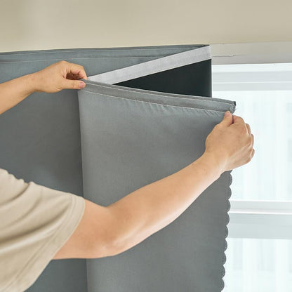 AJAZZ Self Adhesive Curtains 100% Blackout Shades Window Cover Sticky Curtain Portable Easy Open Black Out Curtains for Bedroom Living Room No Drilling (Black, 59" W x 63" L 1 Panel)