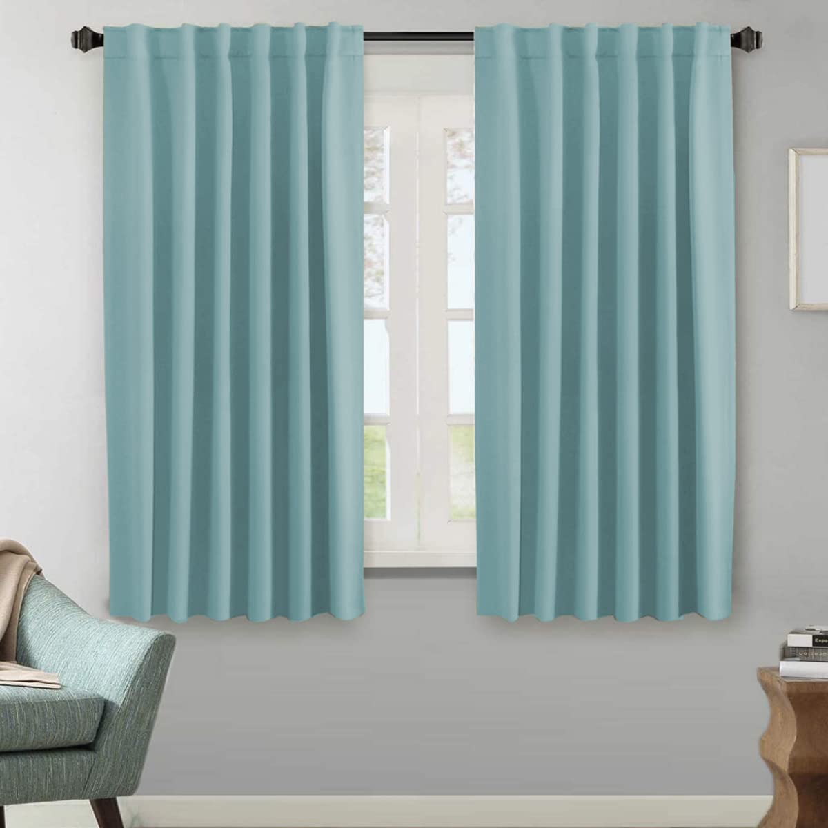 H.VERSAILTEX Blackout Curtains Thermal Insulated Window Treatment Panels Room Darkening Blackout Drapes for Living Room Back Tab/Rod Pocket Bedroom Draperies, 52 x 84 Inch, Light Sage, 2 Panels