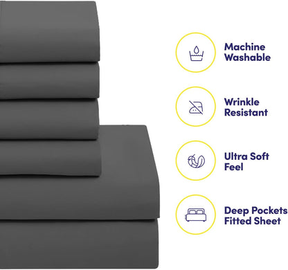 Full Size Comforter Set with Sheets - 7-Piece Bedding Collection - 1 Comforter, 1 Fitted Sheet, 1 Flat, 4 Pillowcases - Deep Pocket - Soft & Breathable Premium Quality - Ideal for All Seasons, Gray