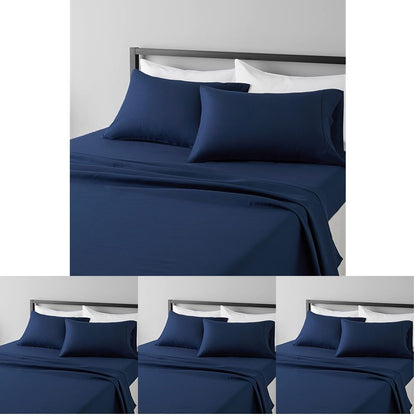 Amazon Basics Lightweight Super Soft Easy Care Breathable Microfiber 4 Piece Bed Sheets Set with 14-Inch Deep Pockets, Full, Navy Blue, Solid