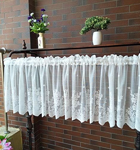 Molaxhome White Lace Valances for Windows Floral Lace Semi Sheer Curtain