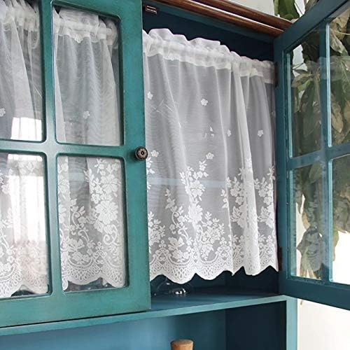 Molaxhome White Lace Valances for Windows Floral Lace Semi Sheer Curtain