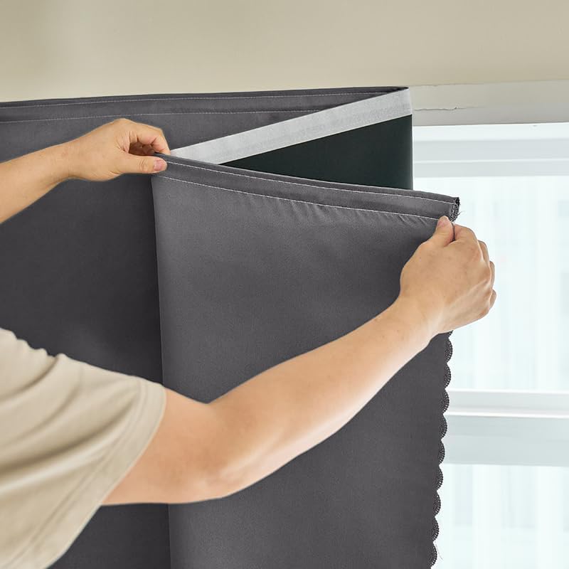 AJAZZ Self Adhesive Curtains 100% Blackout Shades Window Cover Sticky Curtain Portable Easy Open Black Out Curtains for Bedroom Living Room No Drilling (Black, 59" W x 63" L 1 Panel)