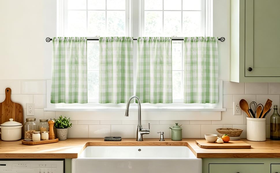 Taupe White Check Kitchen Tier Curtains for Basement Laundry 27x36 2pcs