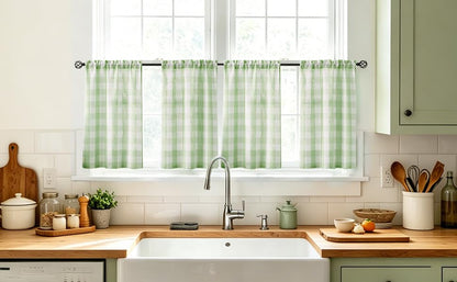 Taupe White Check Kitchen Tier Curtains for Basement Laundry 27x36 2pcs