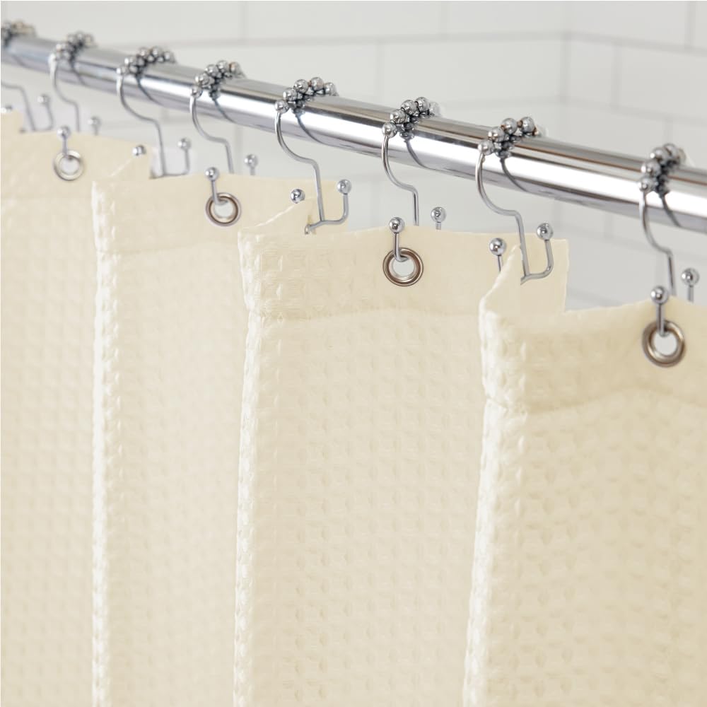 GORILLA GRIP White Waffle Style Textured Fabric Shower Curtain, 72x72