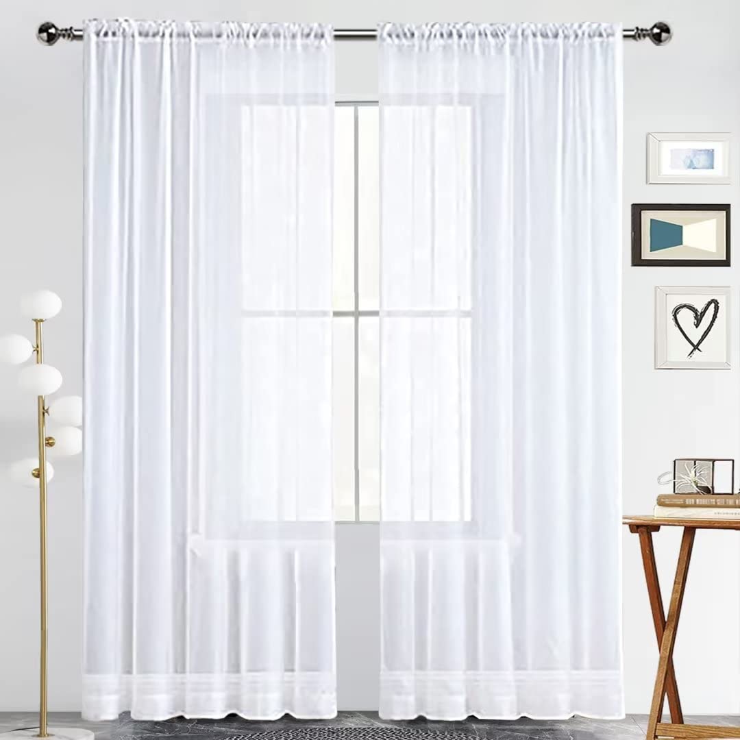 SpaceDresser Sheer Voile Curtains for Living Room 84 Inch Long 2 Panels