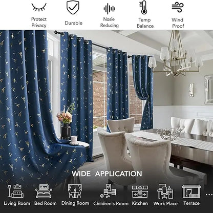 Deconovo 2-Panel Blackout Curtain for Windows - Modern Constellation Style, Gold Star Foil All-Over Print, Thermal Lined, Soundproof Curtains, Silky Smooth Drape, Durable, Machine Washable for Living Room, School Playroom