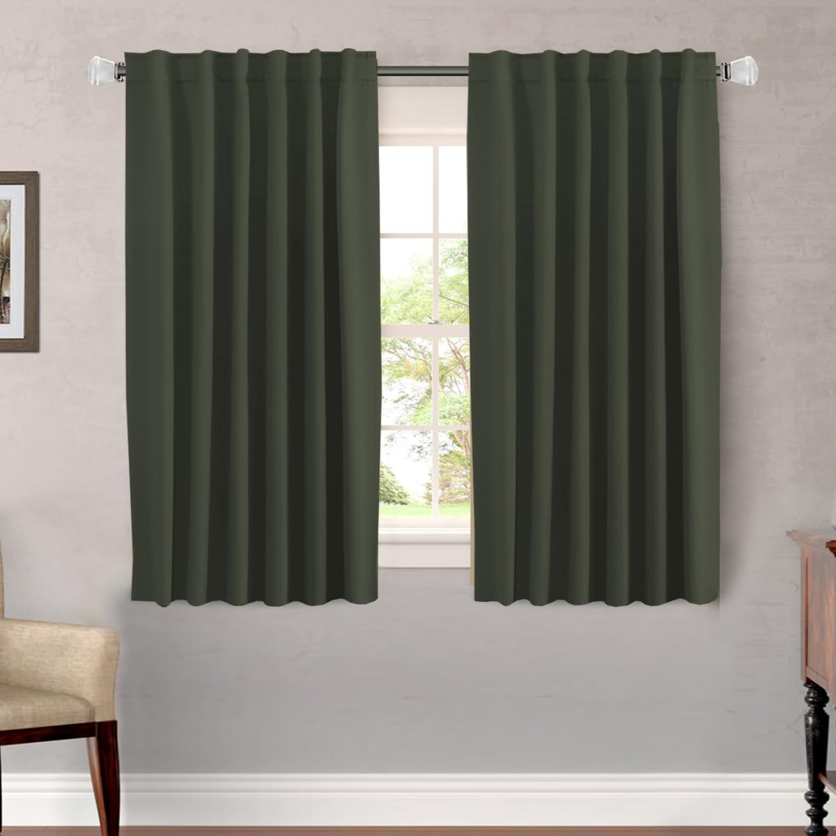 H.VERSAILTEX Blackout Curtains Thermal Insulated Window Treatment Panels Room Darkening Blackout Drapes for Living Room Back Tab/Rod Pocket Bedroom Draperies, 52 x 84 Inch, Light Sage, 2 Panels