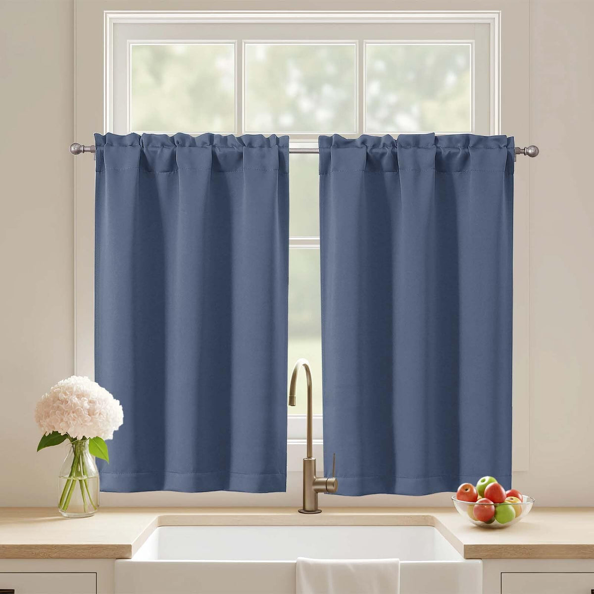 Black Cafe Curtains 24 Inch Length, Light Blocking Short Kitchen Window Curtains Over Sink, Half Window Blackout Drapes Tier Rod Pocket for Bathroom Basement Cabinet, 2x30Wx24L Inches