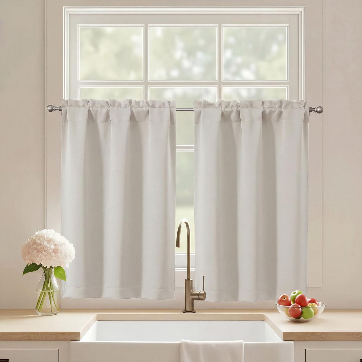 Black Cafe Curtains 24 Inch Length, Light Blocking Short Kitchen Window Curtains Over Sink, Half Window Blackout Drapes Tier Rod Pocket for Bathroom Basement Cabinet, 2x30Wx24L Inches