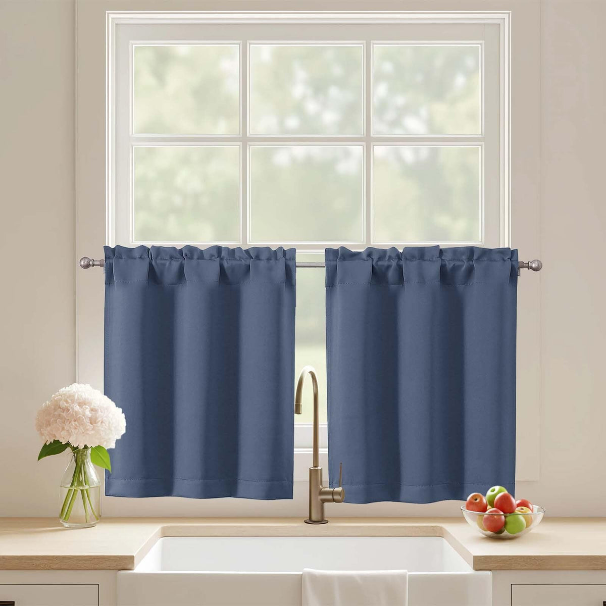 Black Cafe Curtains 24 Inch Length, Light Blocking Short Kitchen Window Curtains Over Sink, Half Window Blackout Drapes Tier Rod Pocket for Bathroom Basement Cabinet, 2x30Wx24L Inches