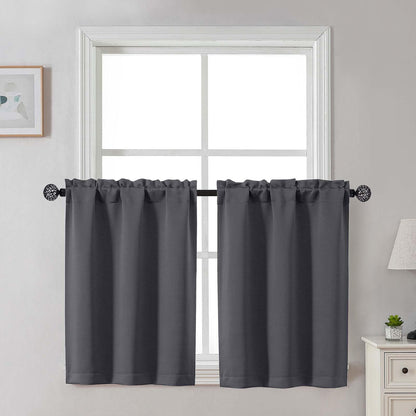Gwine Black Tier Curtains 24 Inch Long 2 Panels for Kitchen