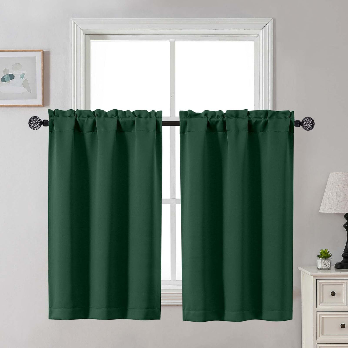 Gwine Black Tier Curtains 24 Inch Long 2 Panels for Kitchen