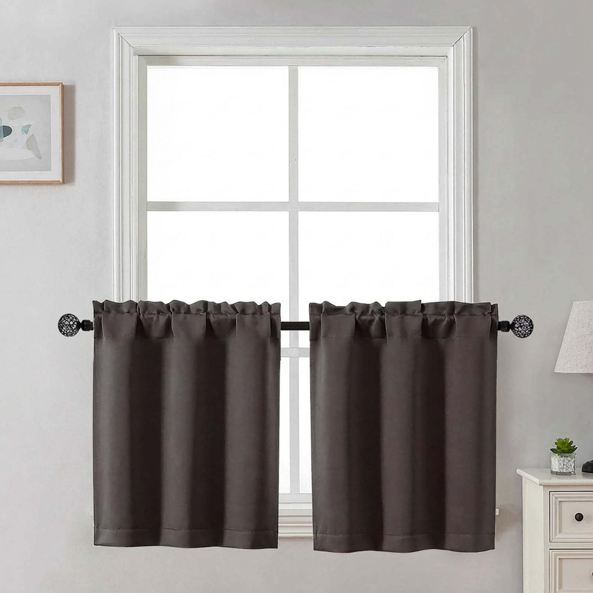 Gwine Black Tier Curtains 24 Inch Long 2 Panels for Kitchen