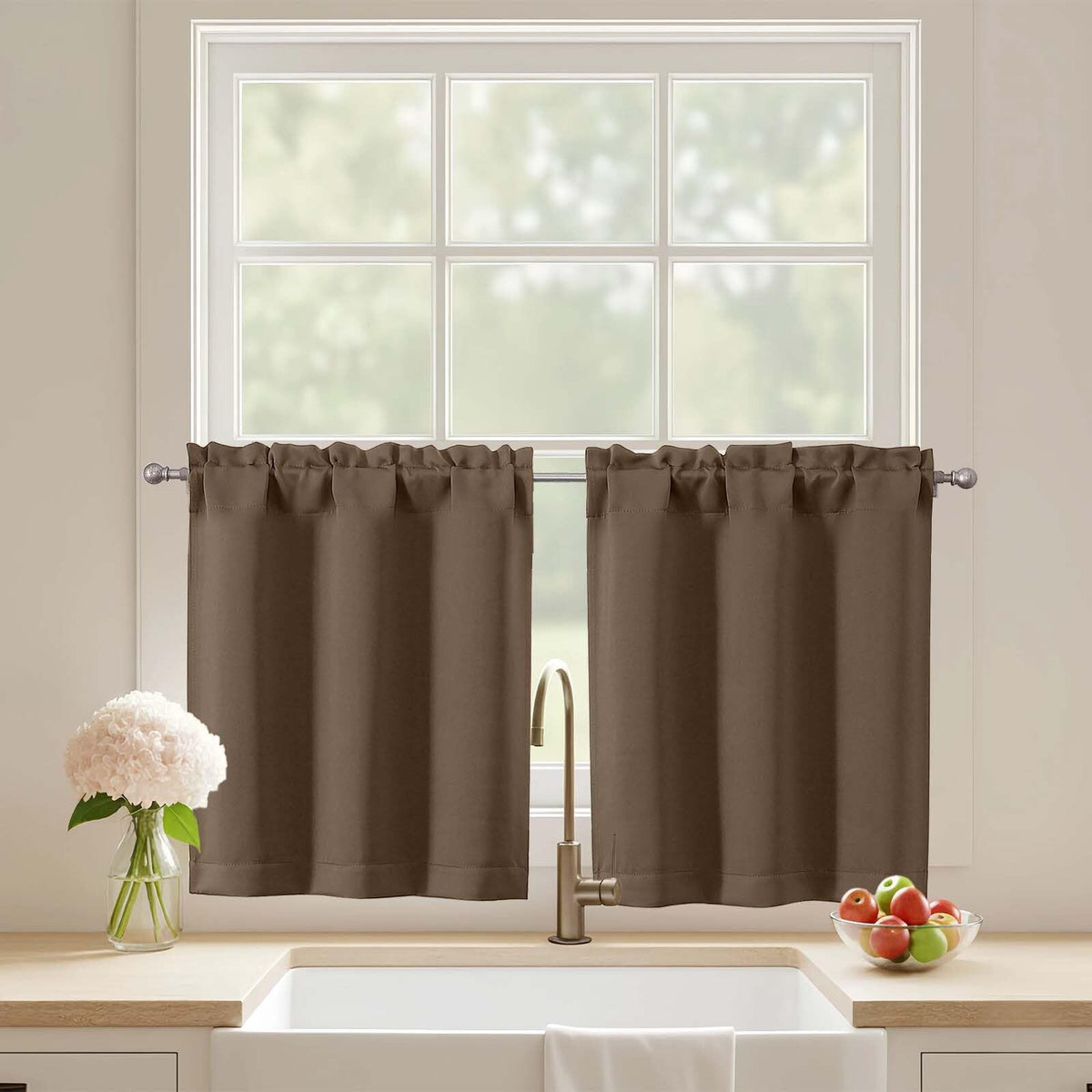 Black Cafe Curtains 24 Inch Length, Light Blocking Short Kitchen Window Curtains Over Sink, Half Window Blackout Drapes Tier Rod Pocket for Bathroom Basement Cabinet, 2x30Wx24L Inches