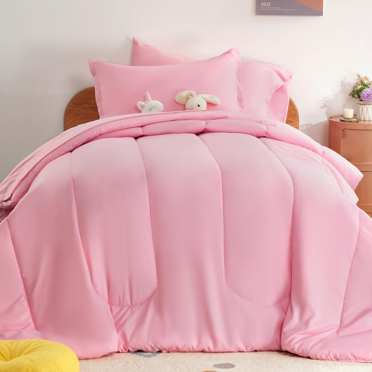 SLEEP ZONE Comforter Set Bed in A Bag, 7 Pieces Girls, Cattoon Pattern for Kids, Toddlers, Teens, Ultra Soft and Washable (Garden Secret,Full/Queen)