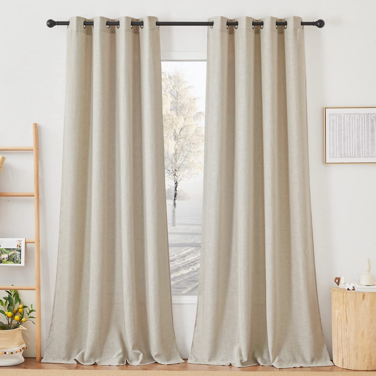 NICETOWN Semi Sheer Linen Ivory Curtains for Bedroom, W52xL84, 2 Panels